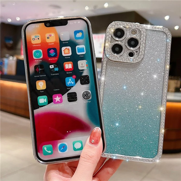 Для iPhone 15 Pro Max TPU Чехол для телефона Electroplate Bling Glitter Cover - Gradient Blue