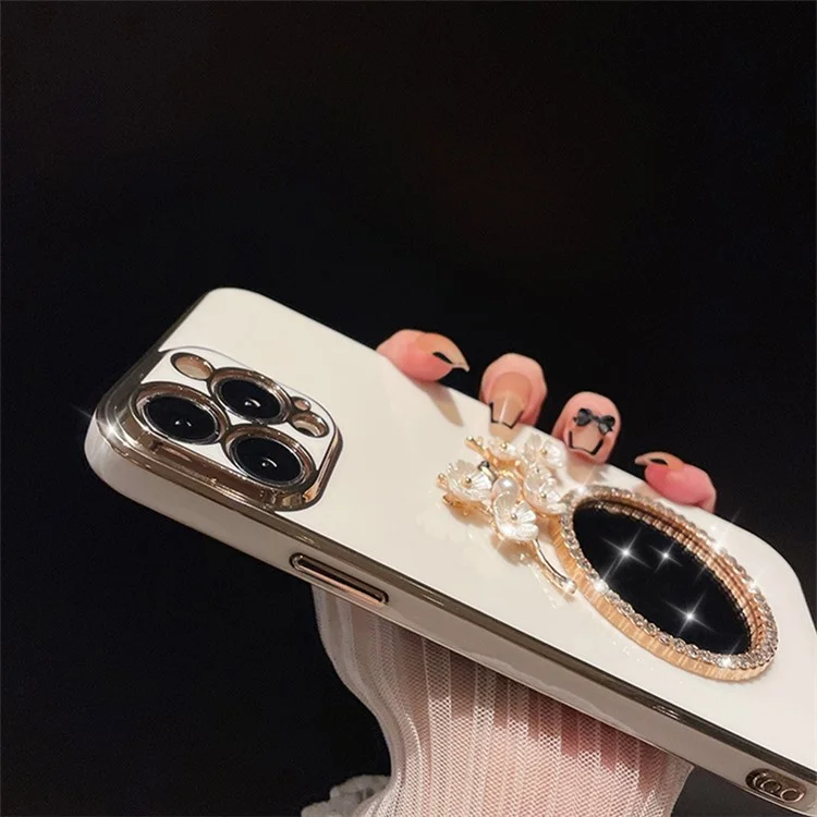 Electroplating TPU Case for iPhone 15 Pro Case Shockproof Phone Cover with Glass Mirror - White