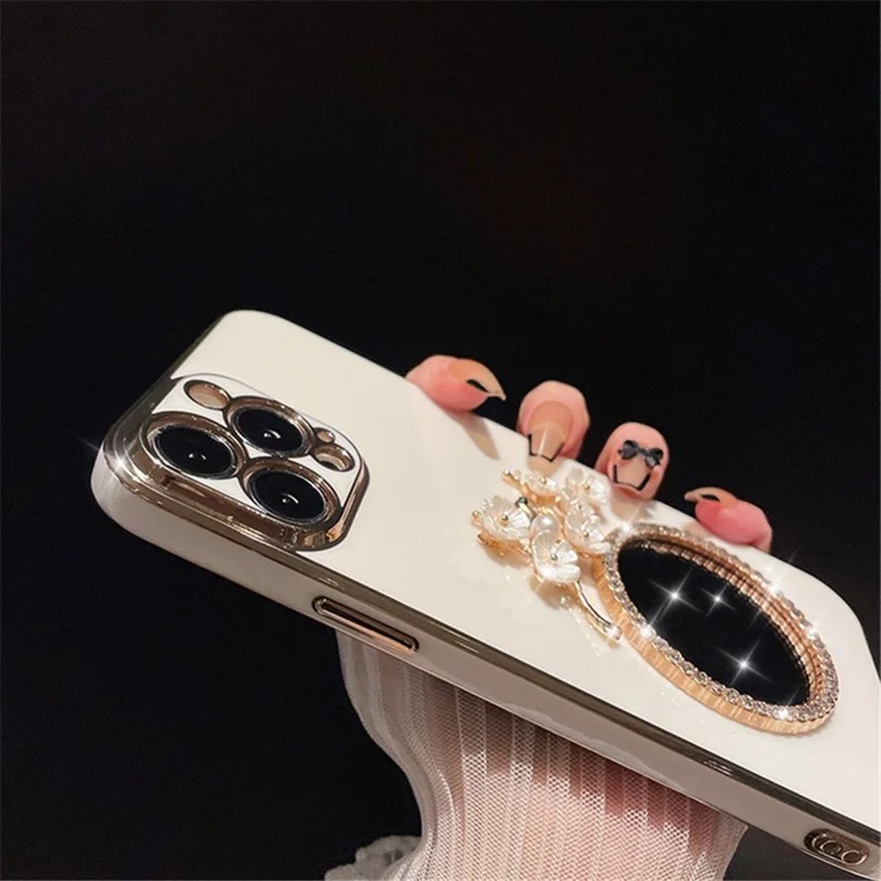 Protective TPU Case for iPhone 15 Pro Max Case Electroplating Glass Mirror Phone Cover - Pink