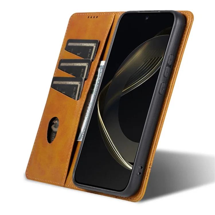 AZNS Für Xiaomi Redmi Note 13 Pro+ 5G-Hülle Kuhledertextur-Ledergeldbörse - Braun