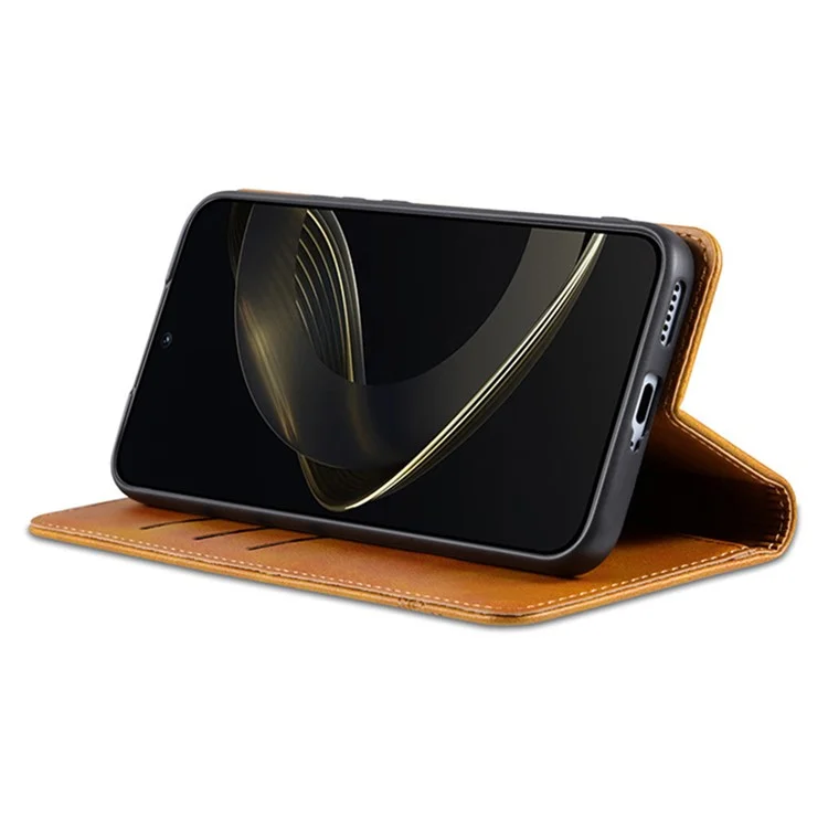 AZNS Für Xiaomi Redmi Note 13 Pro+ 5G-Hülle Kuhledertextur-Ledergeldbörse - Braun