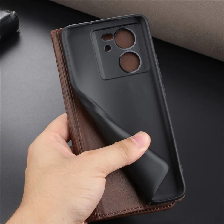 AZNS Für Xiaomi Redmi Note 13 Pro+ 5G-Hülle Kuhledertextur-Ledergeldbörse - Braun