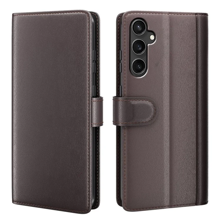 Para Samsung Galaxy S23 FE Case Genuine Split Leather Wallet Phone Cover - Brown