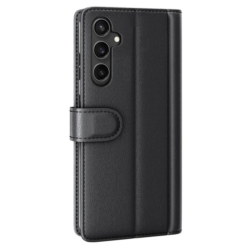 For Samsung Galaxy S23 FE Case Genuine Split Leather Phone Cover with Wallet Stand - Black
