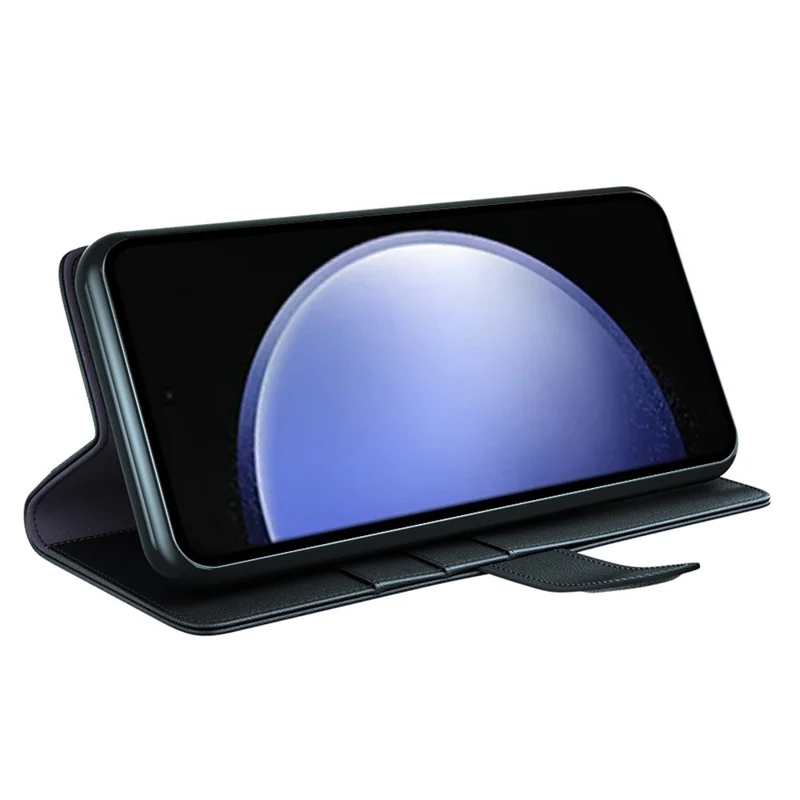 For Samsung Galaxy S23 FE Case Genuine Split Leather Phone Cover with Wallet Stand - Black