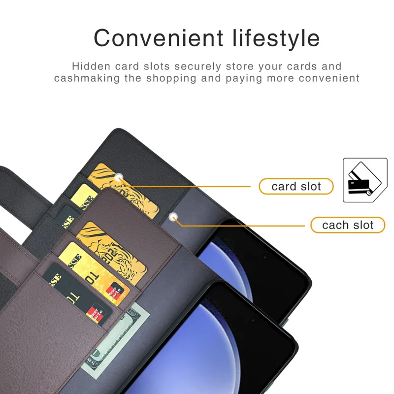 For Samsung Galaxy S23 FE Case Genuine Split Leather Phone Cover with Wallet Stand - Black