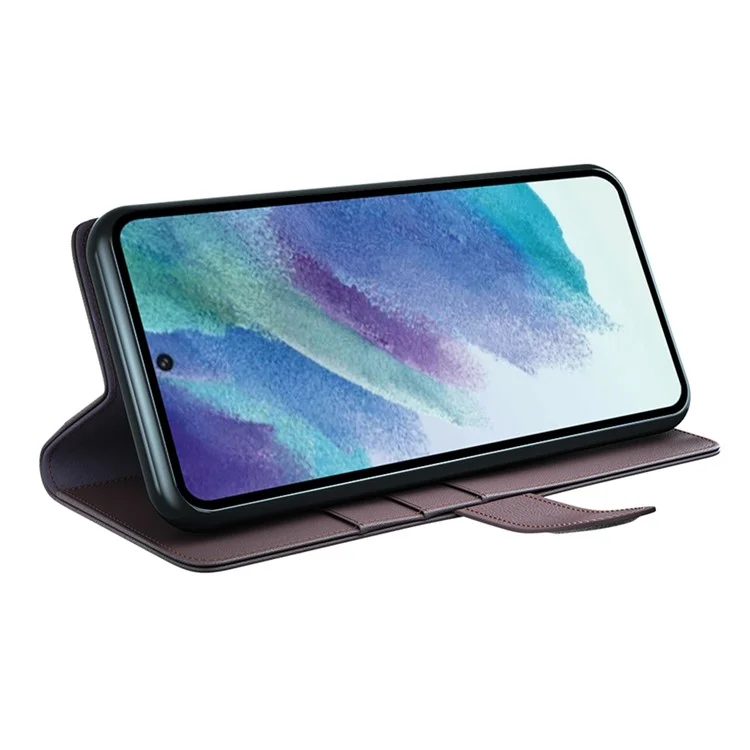 Чехол-книжка из натуральной кожи для Samsung Galaxy S21 FE 5G - коричневый