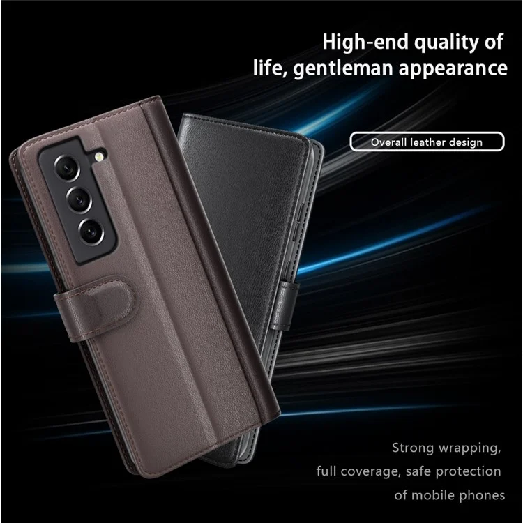 Чехол-книжка из натуральной кожи для Samsung Galaxy S21 FE 5G - коричневый