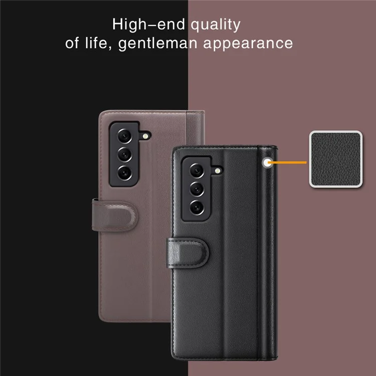Чехол-книжка из натуральной кожи для Samsung Galaxy S21 FE 5G - коричневый