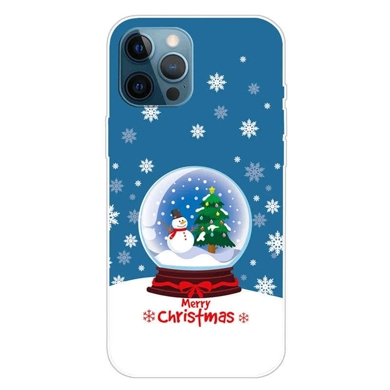 For iPhone 15 Pro Phone Case Christmas Pattern Printing Soft TPU Phone Cover - Snowman Crystal Ball