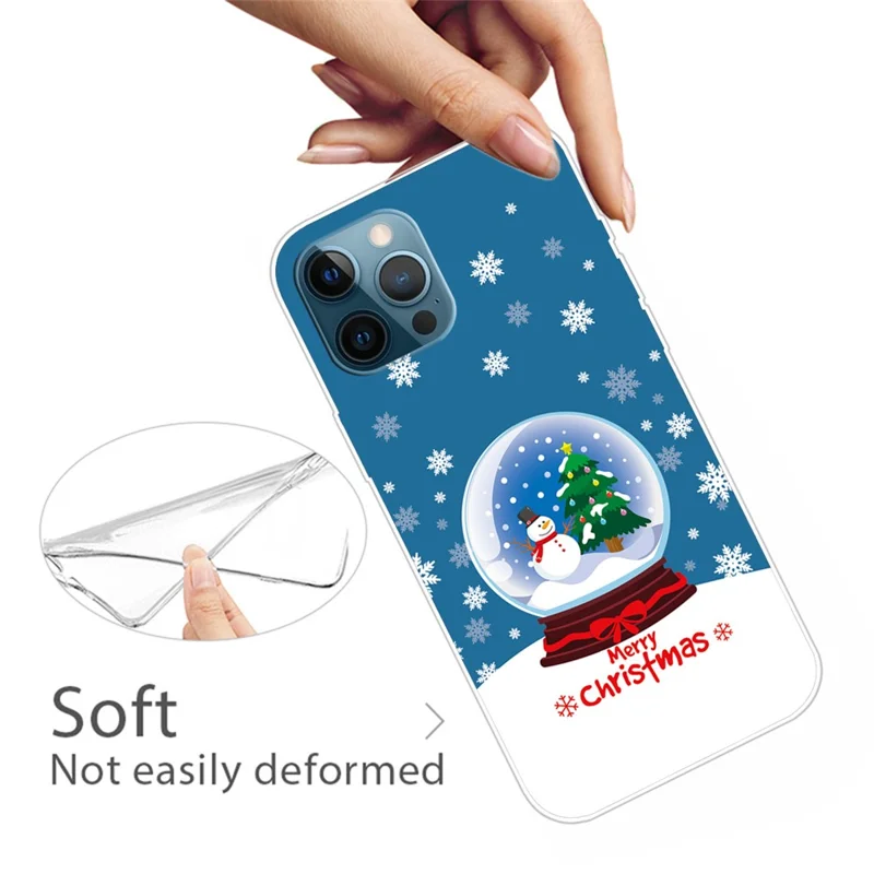 For iPhone 15 Pro Phone Case Christmas Pattern Printing Soft TPU Phone Cover - Snowman Crystal Ball