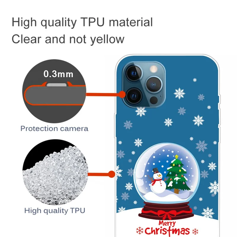 For iPhone 15 Pro Phone Case Christmas Pattern Printing Soft TPU Phone Cover - Snowman Crystal Ball