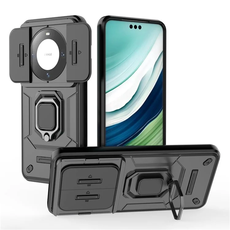 Funda para Huawei Mate 60 Pro con Soporte Antigolpes y Protección de Lente Deslizante - Negro