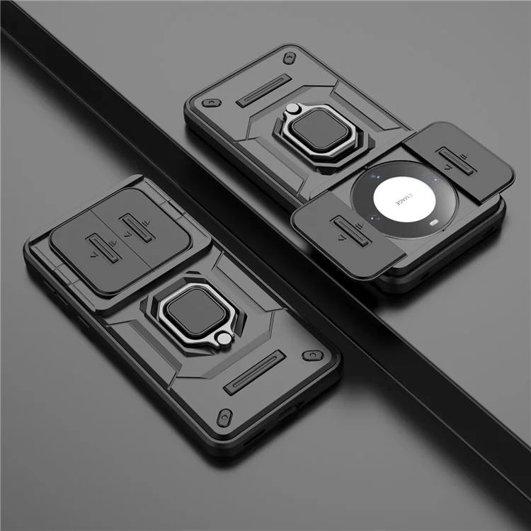 Funda para Huawei Mate 60 Pro con Soporte Antigolpes y Protección de Lente Deslizante - Negro