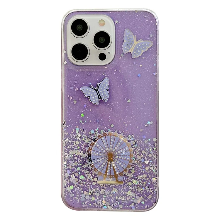 Capa para iPhone 15 Pro Max Sparkle Epoxy Ferris Wheel TPU Phone Cover - Roxo