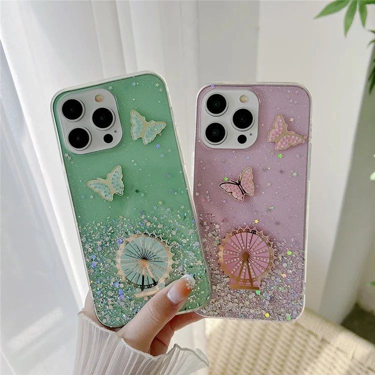 Capa para iPhone 15 Pro Max Sparkle Epoxy Ferris Wheel TPU Phone Cover - Roxo