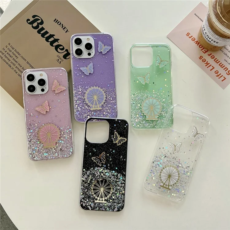 Capa para iPhone 15 Pro Max Sparkle Epoxy Ferris Wheel TPU Phone Cover - Roxo