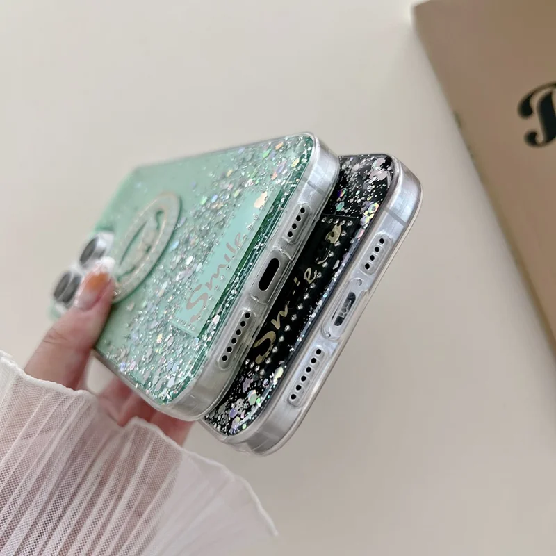For iPhone 15 Pro Case Sparkle Epoxy Smile Butterfly TPU Cover - Green