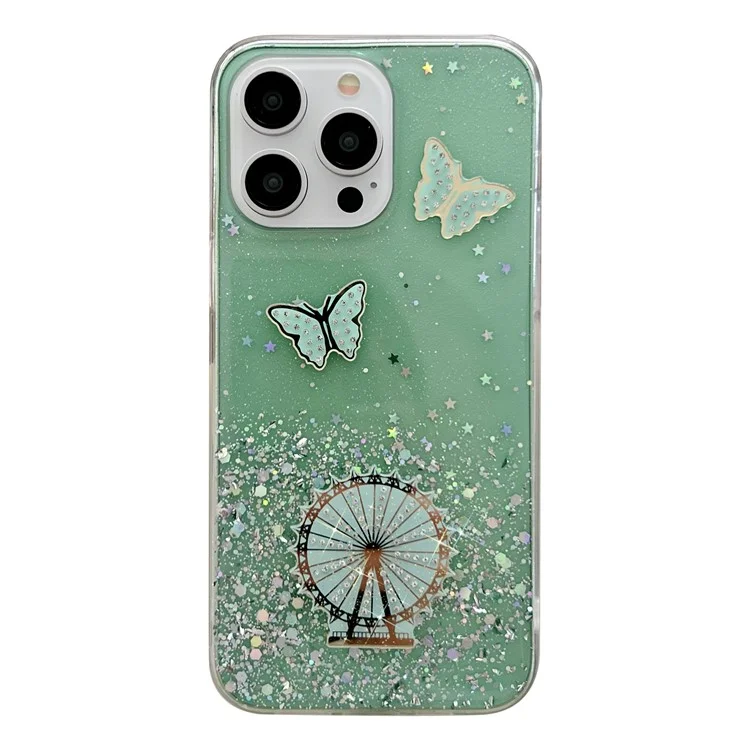 Für iPhone 15 Pro Case TPU Epoxy Ferris Wheel Sparkle Glitter Cover - Grün