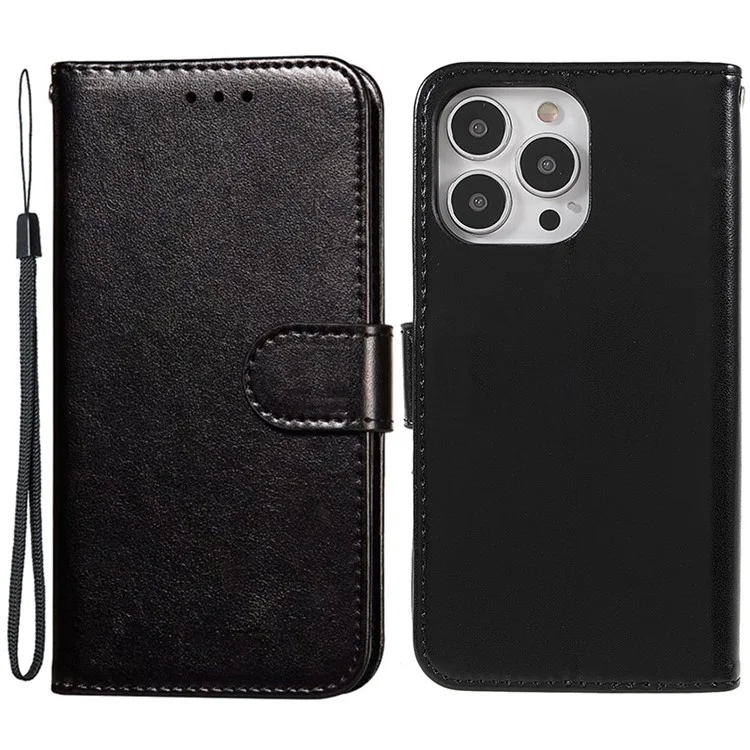 Para iPhone 15 Pro Max Funda de Cartera de Piel de PU con Soporte Plegable y Funda de Teléfono - Negro