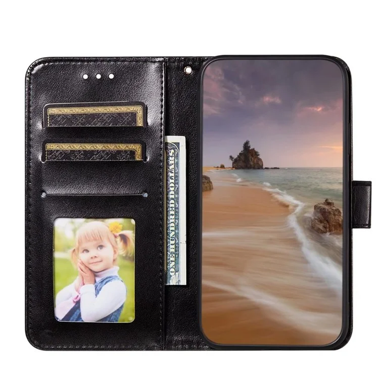 Para iPhone 15 Pro Max Funda de Cartera de Piel de PU con Soporte Plegable y Funda de Teléfono - Negro
