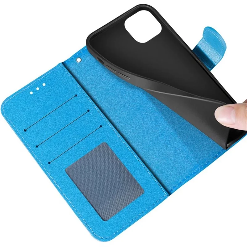 Para iPhone 15 Capa de Couro PU Magnética Flip Wallet Phone Cover - Azul