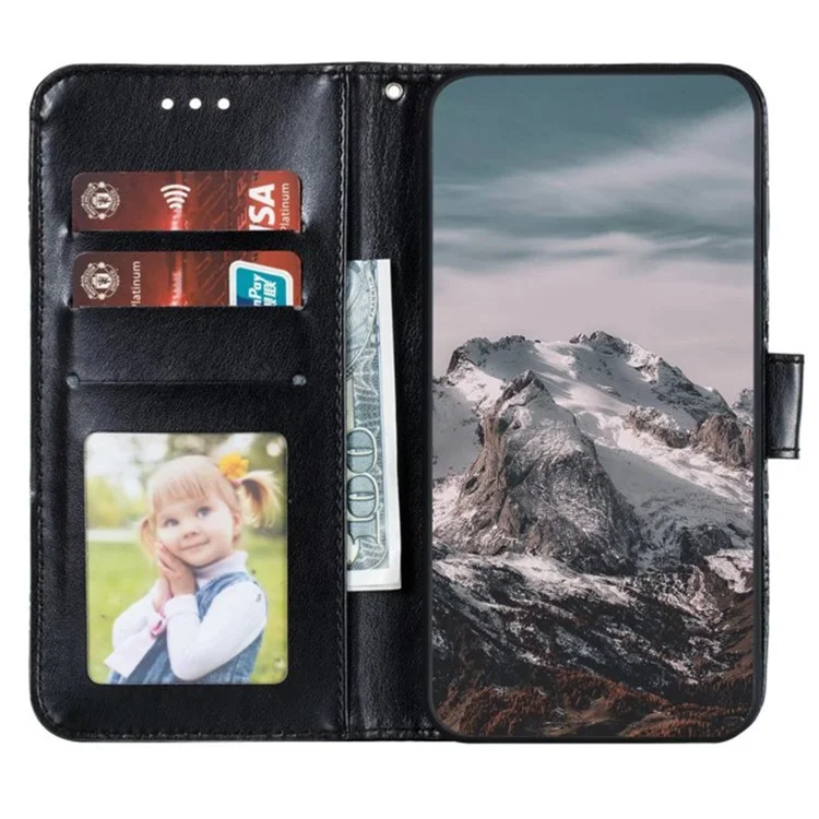 Чехол-бумажник для iPhone 15 Plus, PU-кожа, с мандалой и цветочным рисунком - черный