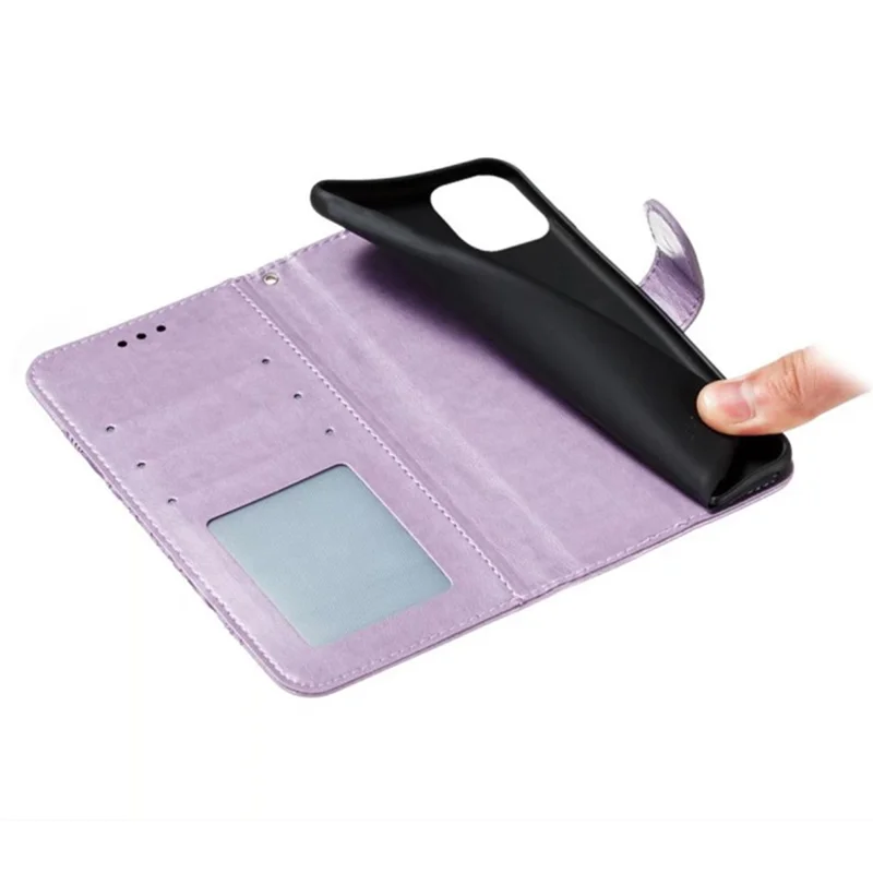 For iPhone 15 Pro Mandala Flower Case PU Leather Stand Wallet Phone Cover - Purple