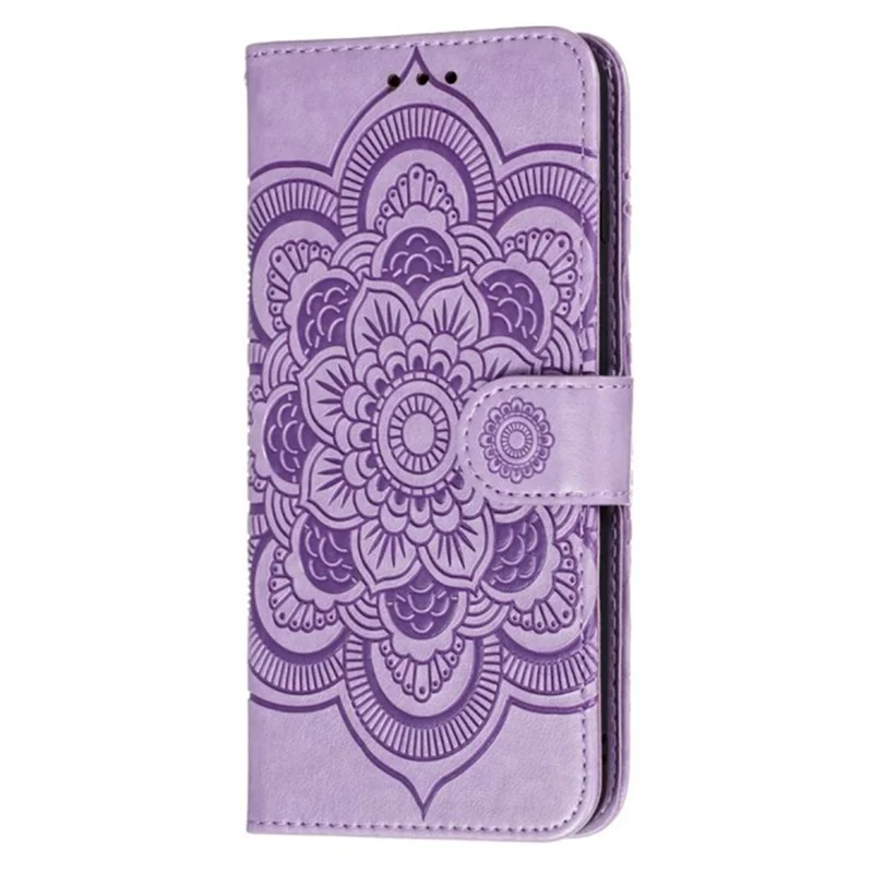 For iPhone 15 Pro Mandala Flower Case PU Leather Stand Wallet Phone Cover - Purple