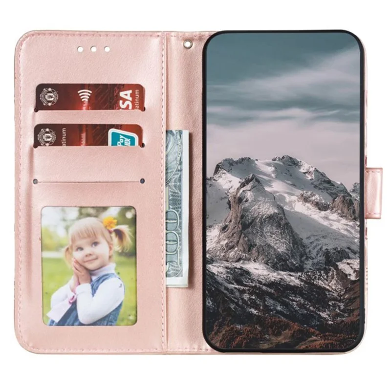 For iPhone 15 Pro Mandala Flower Case PU Leather Stand Wallet Phone Cover - Rose Gold