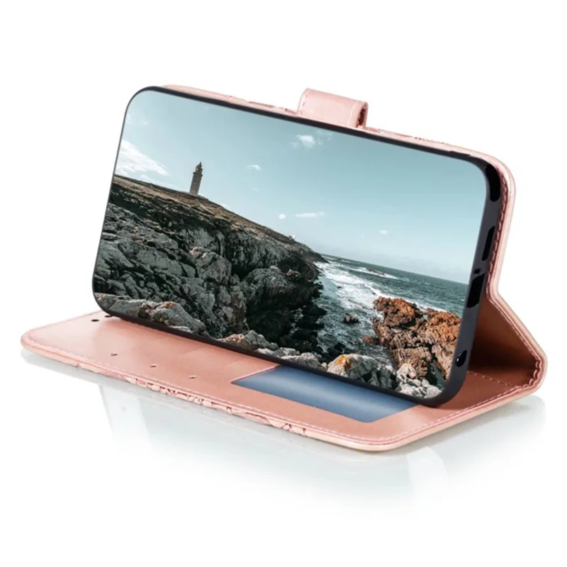 For iPhone 15 Pro Mandala Flower Case PU Leather Stand Wallet Phone Cover - Rose Gold