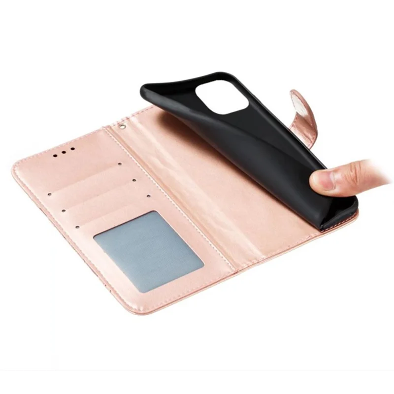 For iPhone 15 Pro Mandala Flower Case PU Leather Stand Wallet Phone Cover - Rose Gold