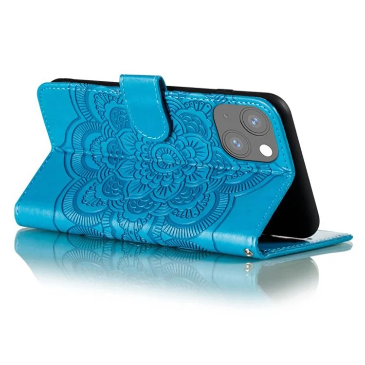 Pour iPhone 15 Stand Cover PU Leather Wallet Folio Flip Phone Case - Bleu