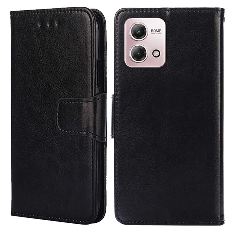 For Motorola Moto G Stylus (2023) Case Textured PU Leather Stand Anti-scratch Phone Cover - Black