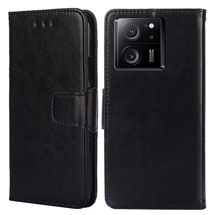Para Xiaomi Redmi K60 Ultra / 13T / 13T Pro Capa de carteira de couro PU com textura - Preto