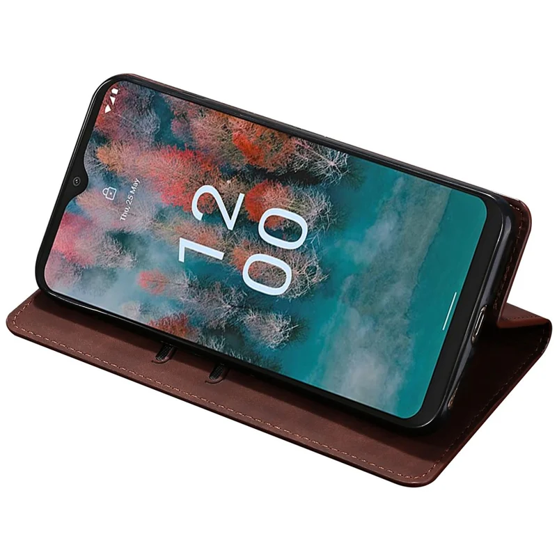 For Nokia G42 Case Skin-touch Flip Stand PU Leather Smart Phone Cover with Card Slots - Dark Brown