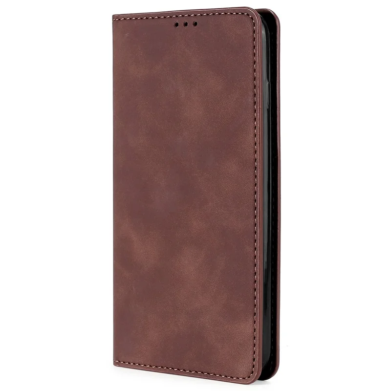For Nokia G42 Case Skin-touch Flip Stand PU Leather Smart Phone Cover with Card Slots - Dark Brown