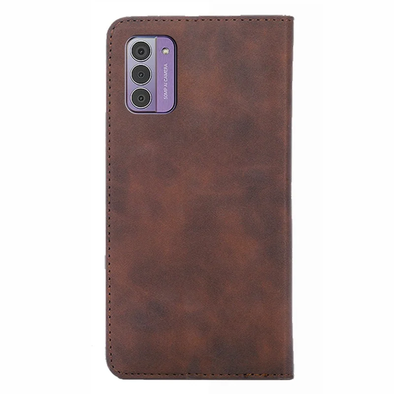 For Nokia G42 Case Skin-touch Flip Stand PU Leather Smart Phone Cover with Card Slots - Dark Brown