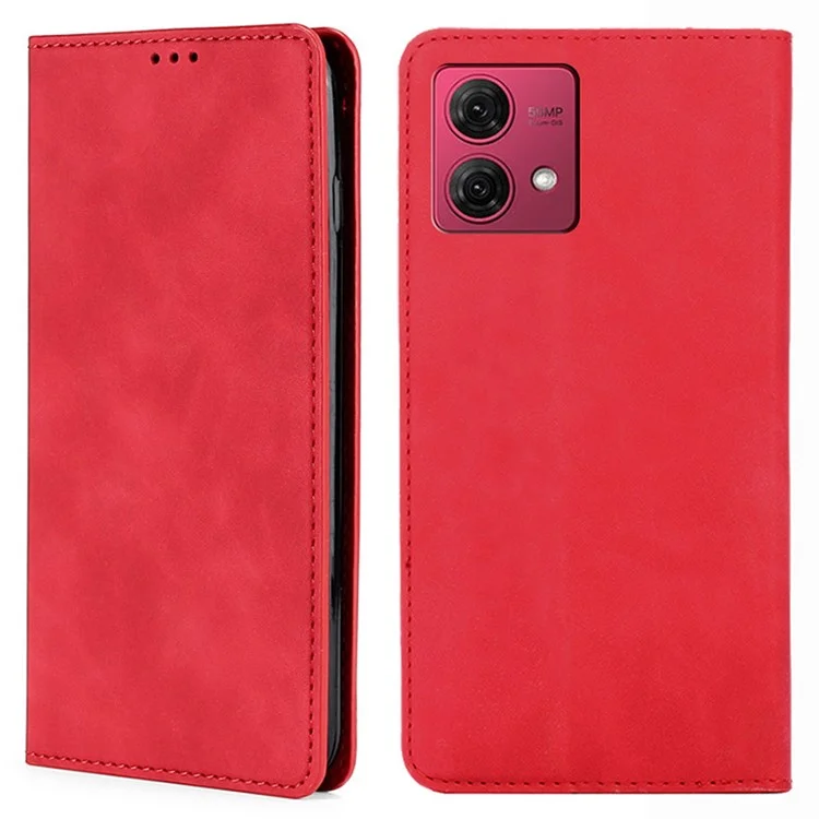 Per Motorola Moto G84 5G Custodia Skin-touch Flip Stand Anti-graffio in Pelle PU - Rosso