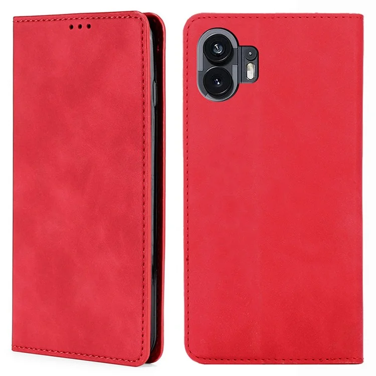 Per Nothing Phone (2) Custodia Skin-touch Flip Stand Slot per Schede in Pelle PU Copertina Smart Phone - Rosso