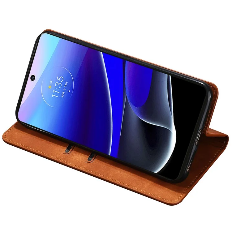 For Motorola Moto G14 4G Case Magnetic PU Leather Skin-touch Flip Stand Phone Cover with Card Slots - Light Brown