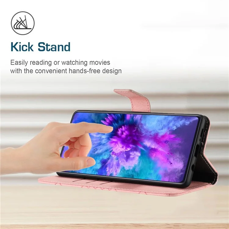 Чехол для Xiaomi 13 Lite / Civi 2 5G HT06 с ромбовидным тиснением, складным держателем и бумажником - розовый