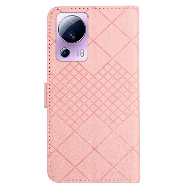 Чехол для Xiaomi 13 Lite / Civi 2 5G HT06 с ромбовидным тиснением, складным держателем и бумажником - розовый