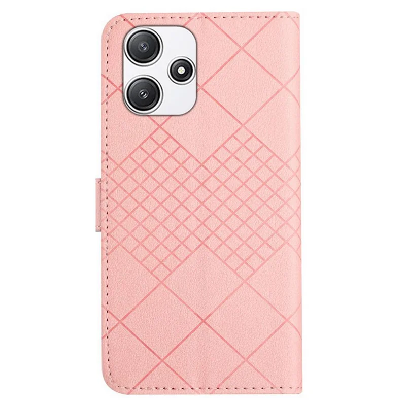HT06 For Xiaomi Redmi 12 4G / 5G (Global) / Poco M6 Pro 5G Case Rhombus Imprinted Phone Leather Cover - Pink
