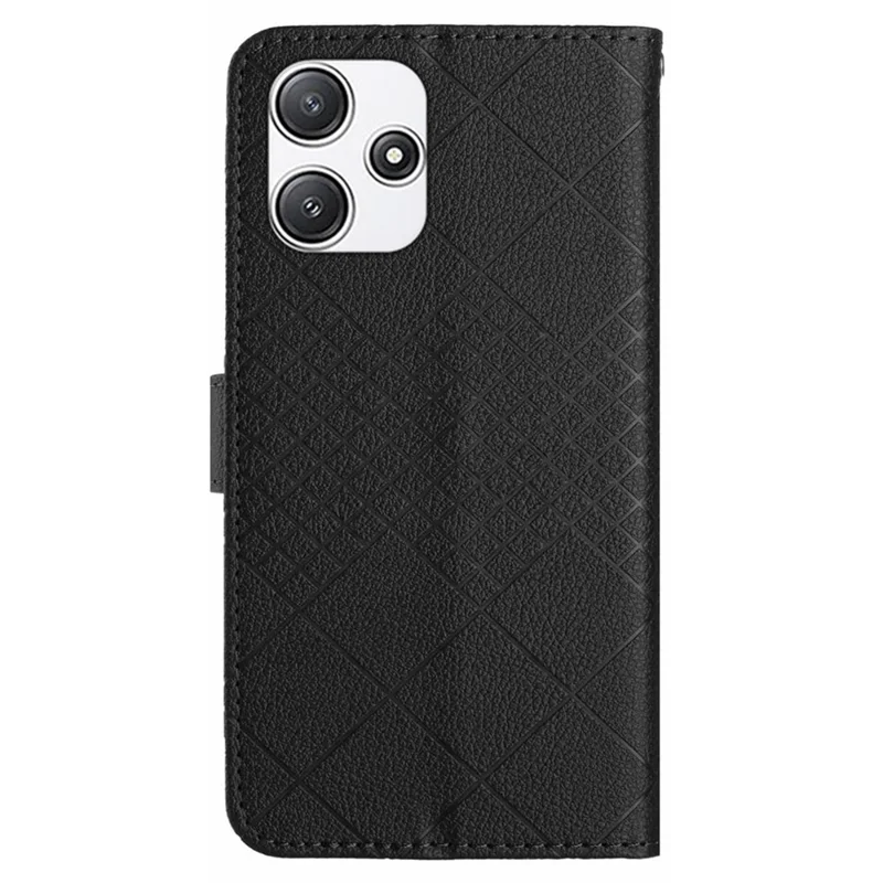 HT06 Pour Xiaomi Redmi 12 4G / 5G (Global) / Poco M6 Pro 5G Coque Rhombus Imprimée Couvercle en Cuir pour Téléphone - Noir