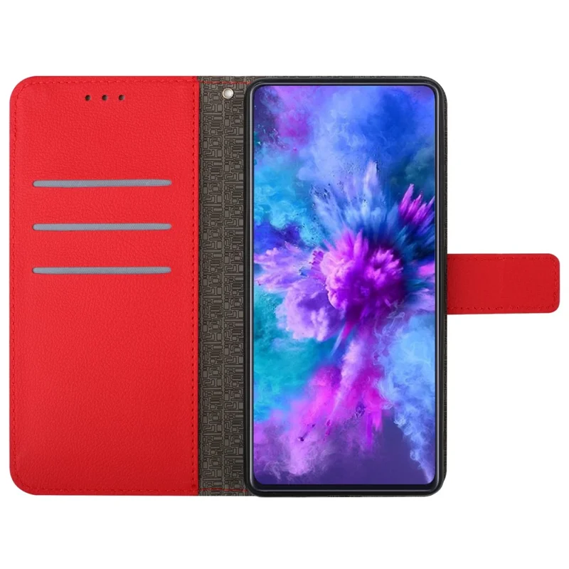 HT06 For Xiaomi Redmi 12 4G / 5G (Global) / Poco M6 Pro 5G Case Rhombus Imprinted Phone Leather Cover - Red