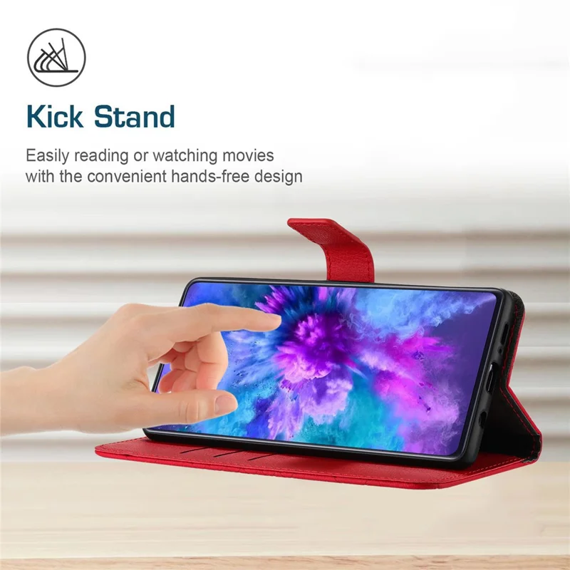 HT06 For Xiaomi Redmi 12 4G / 5G (Global) / Poco M6 Pro 5G Case Rhombus Imprinted Phone Leather Cover - Red