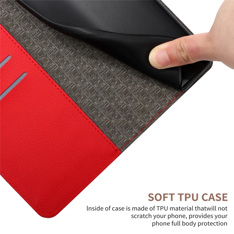HT06 For Xiaomi Redmi 12 4G / 5G (Global) / Poco M6 Pro 5G Case Rhombus Imprinted Phone Leather Cover - Red