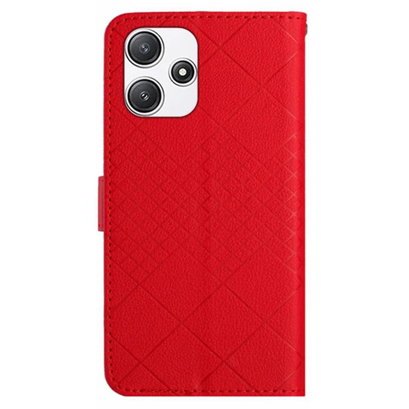 HT06 For Xiaomi Redmi 12 4G / 5G (Global) / Poco M6 Pro 5G Case Rhombus Imprinted Phone Leather Cover - Red