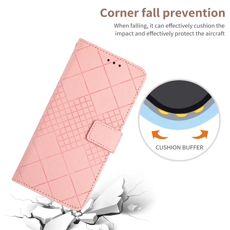 HT06 For Motorola Moto G14 4G Case Rhombus Imprinted Wallet Flip Phone Cover - Pink